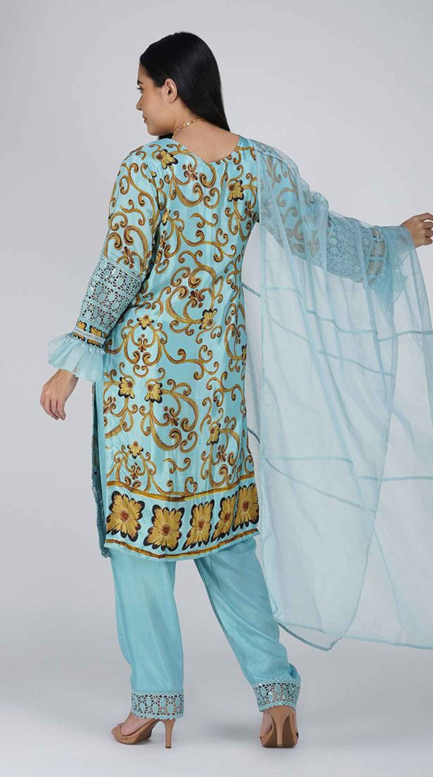 Light Blue Crepe Straight Cut Suit