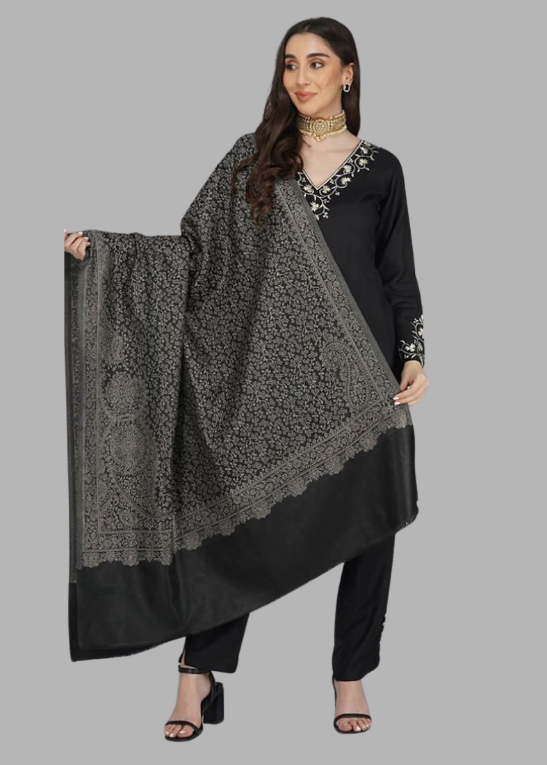 Black Rayon Thread Work Shawl Suit Set