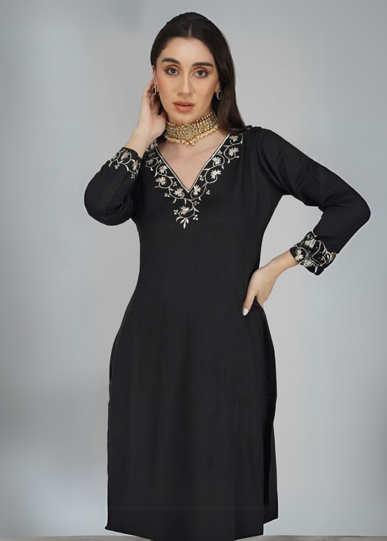 Black Rayon Thread Work Shawl Suit Set