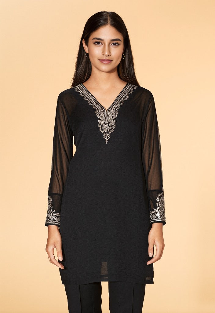 Black Georgette Shift Style Suit