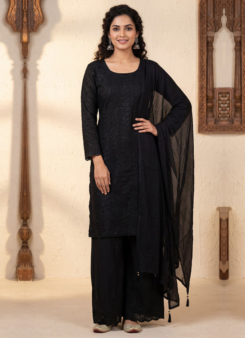 Black Straight Cut Foil Print Suit
