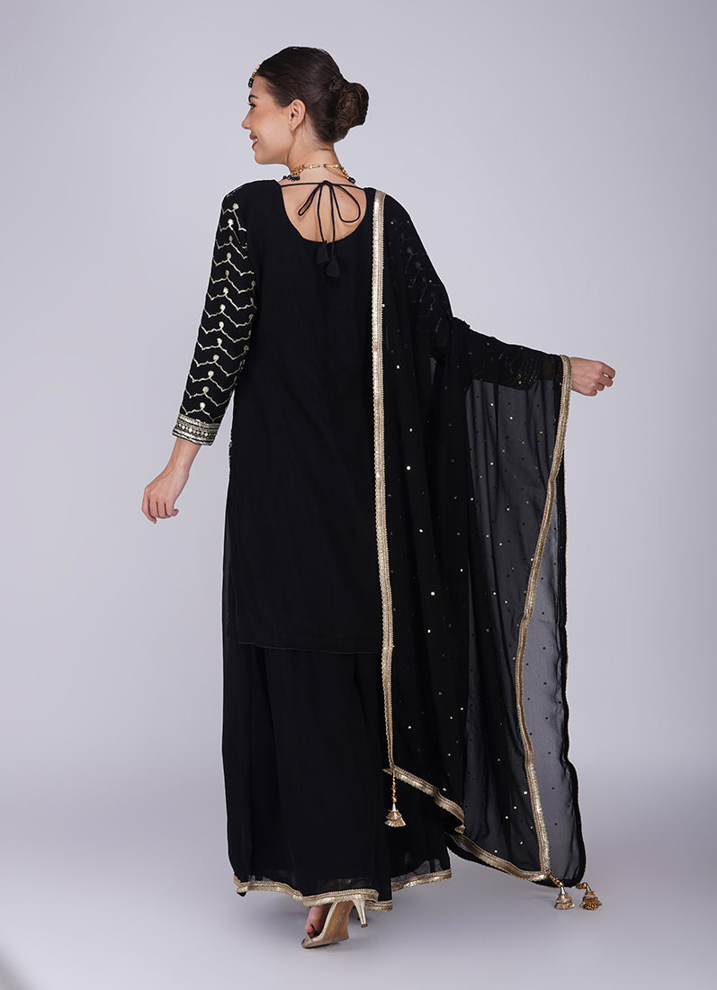 Black Georgette Machine Sequin Embroidered Suit