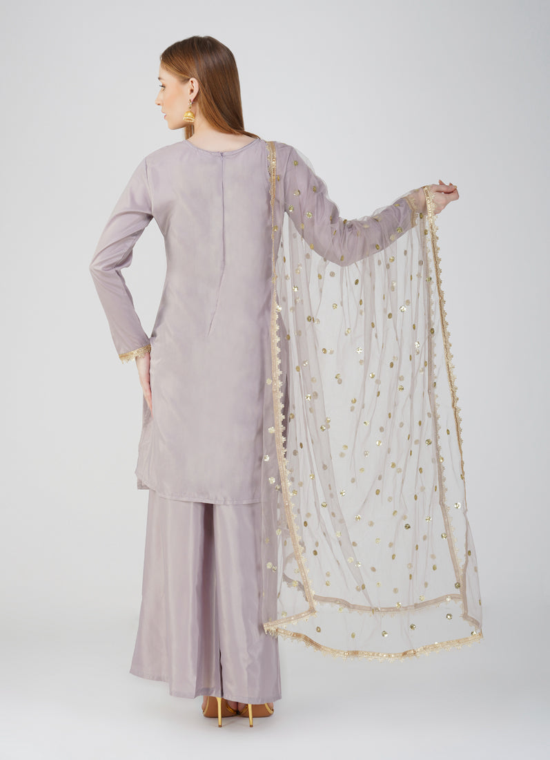 Grey Embroidered Palazzo Suit Set