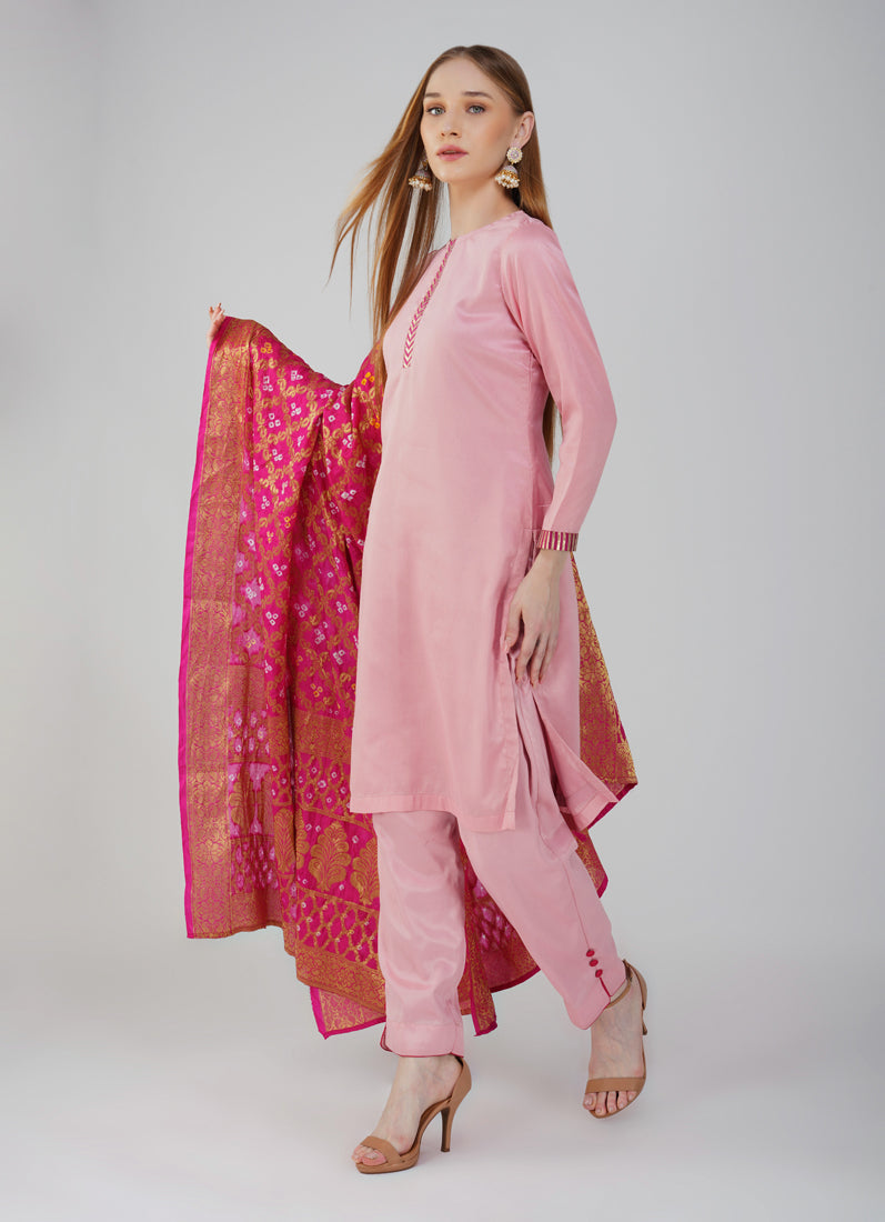 Pink Banrasi Dupatta Suit Set