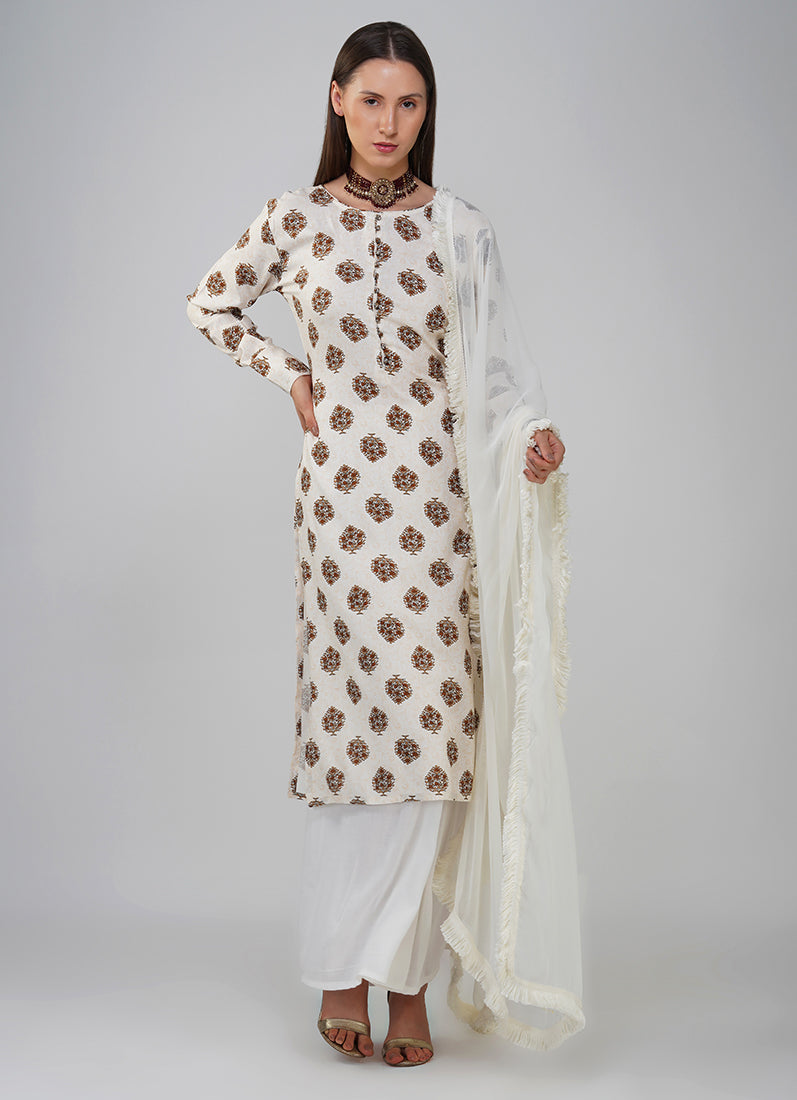 Off-White Printed Straight Cut Suit Set