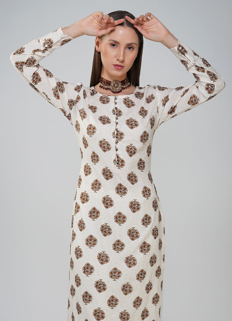 Off-White Printed Straight Cut Suit Set