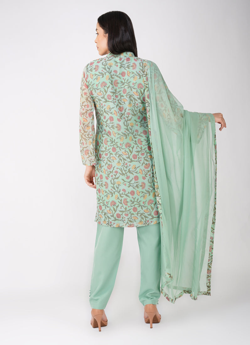 Green Georgette Trouser  Suit Set