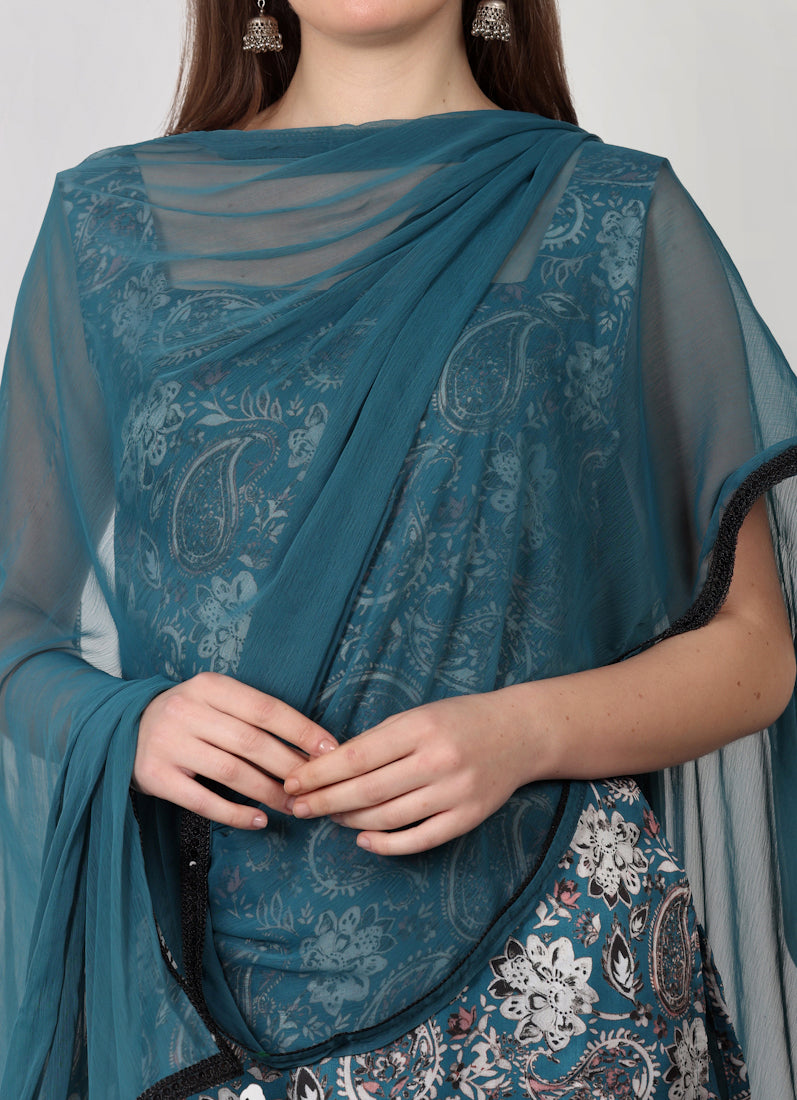 Teal Printed Gharara Suit Set