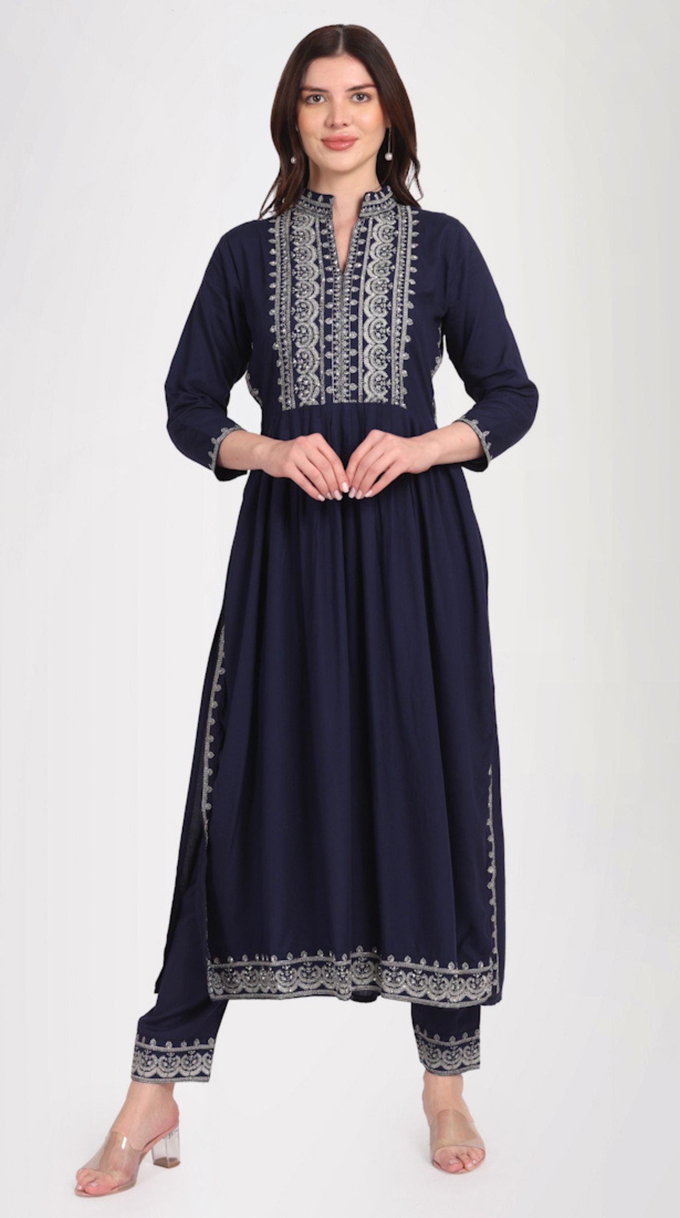 Navy Blue Zari Embroidered Suit Set
