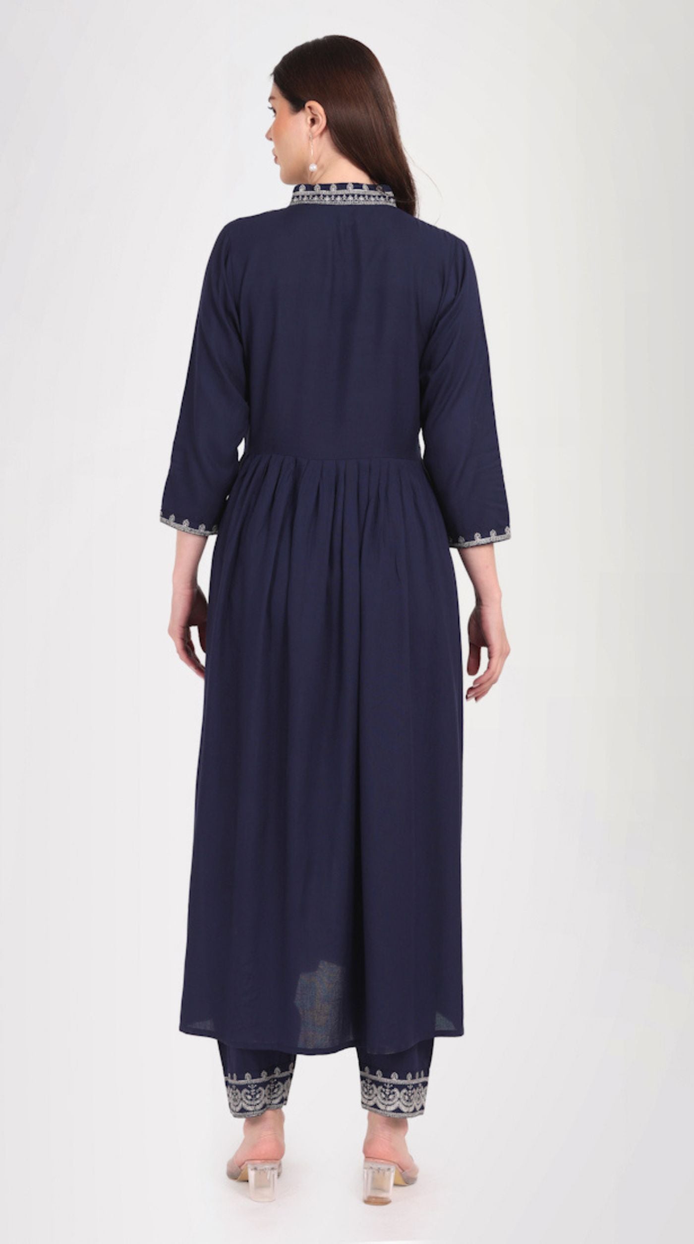 Navy Blue Zari Embroidered Suit Set