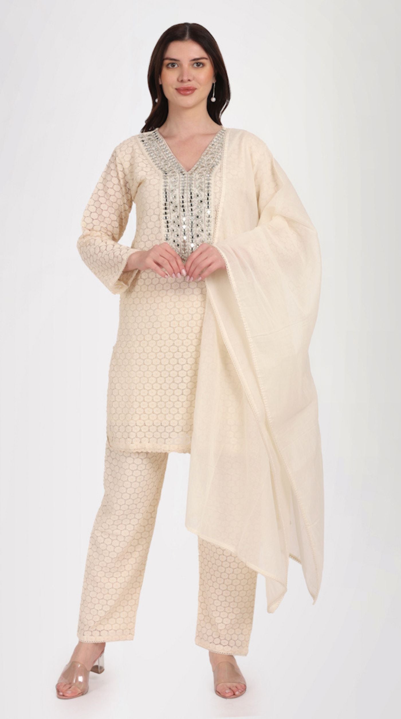 Ivory Embroidered Suit Set