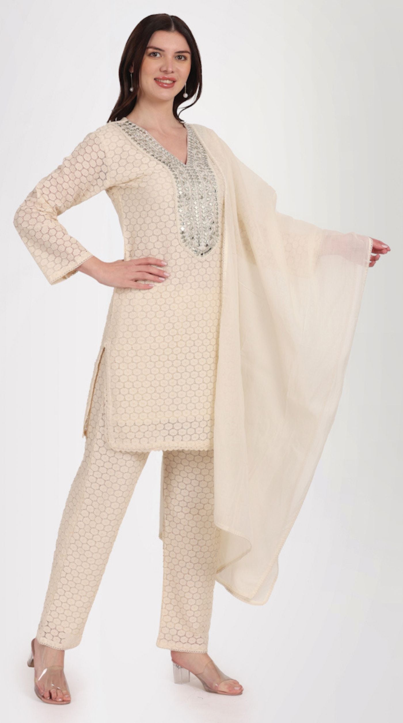 Ivory Embroidered Suit Set