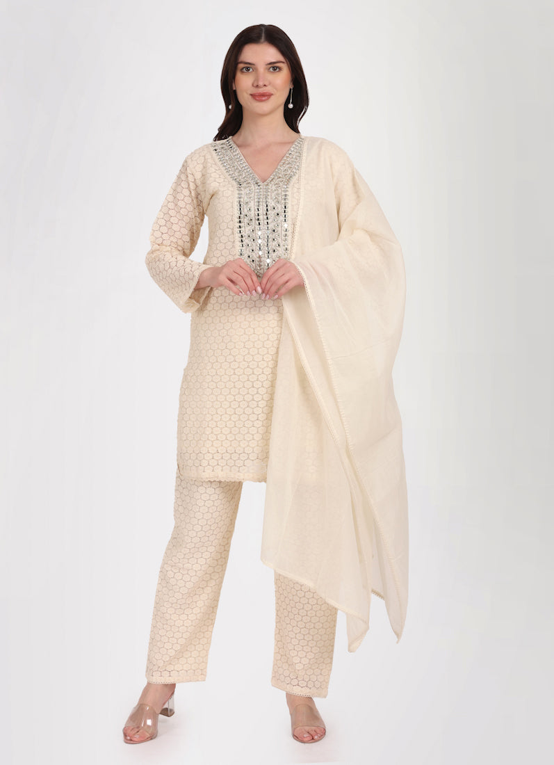 Ivory Embroidered Suit Set