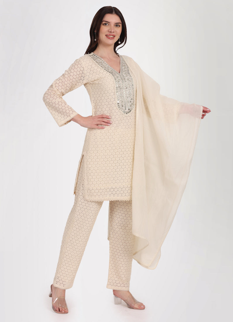 Ivory Embroidered Suit Set