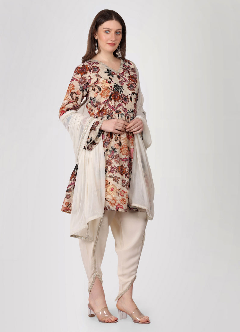 Ivory Floral Printed Peplum Suit Set
