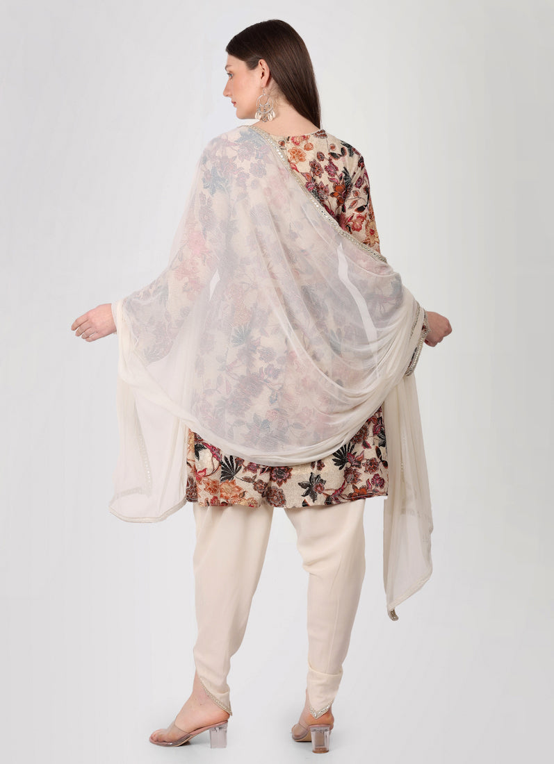 Ivory Floral Printed Peplum Suit Set