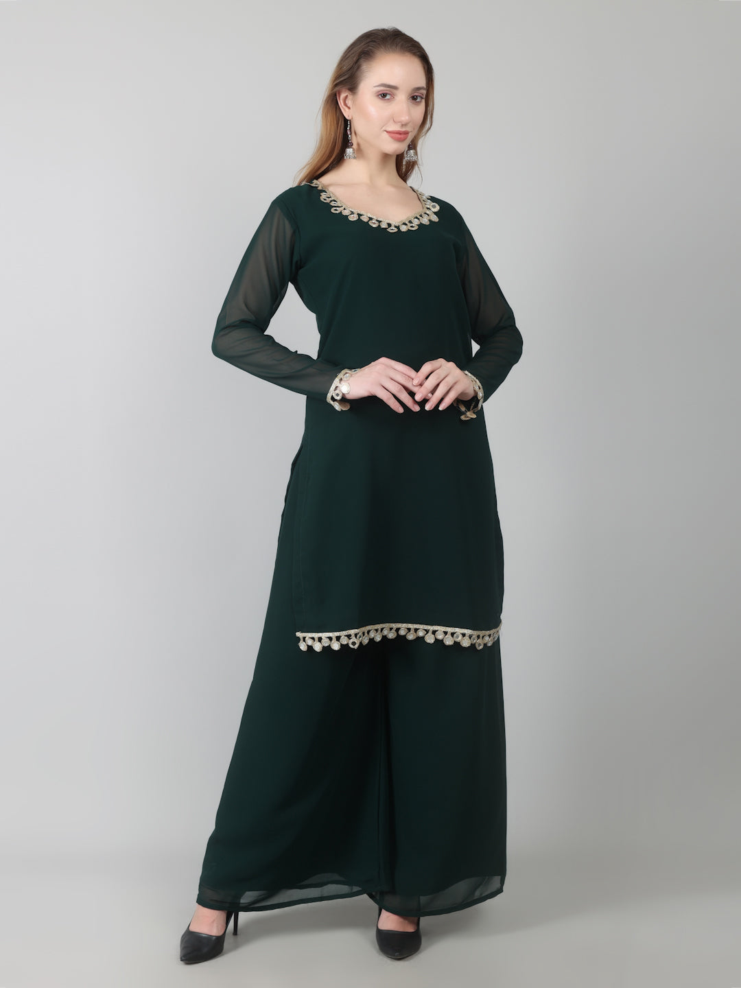 Dark Green Georgette Printed Dupatta Suit Set