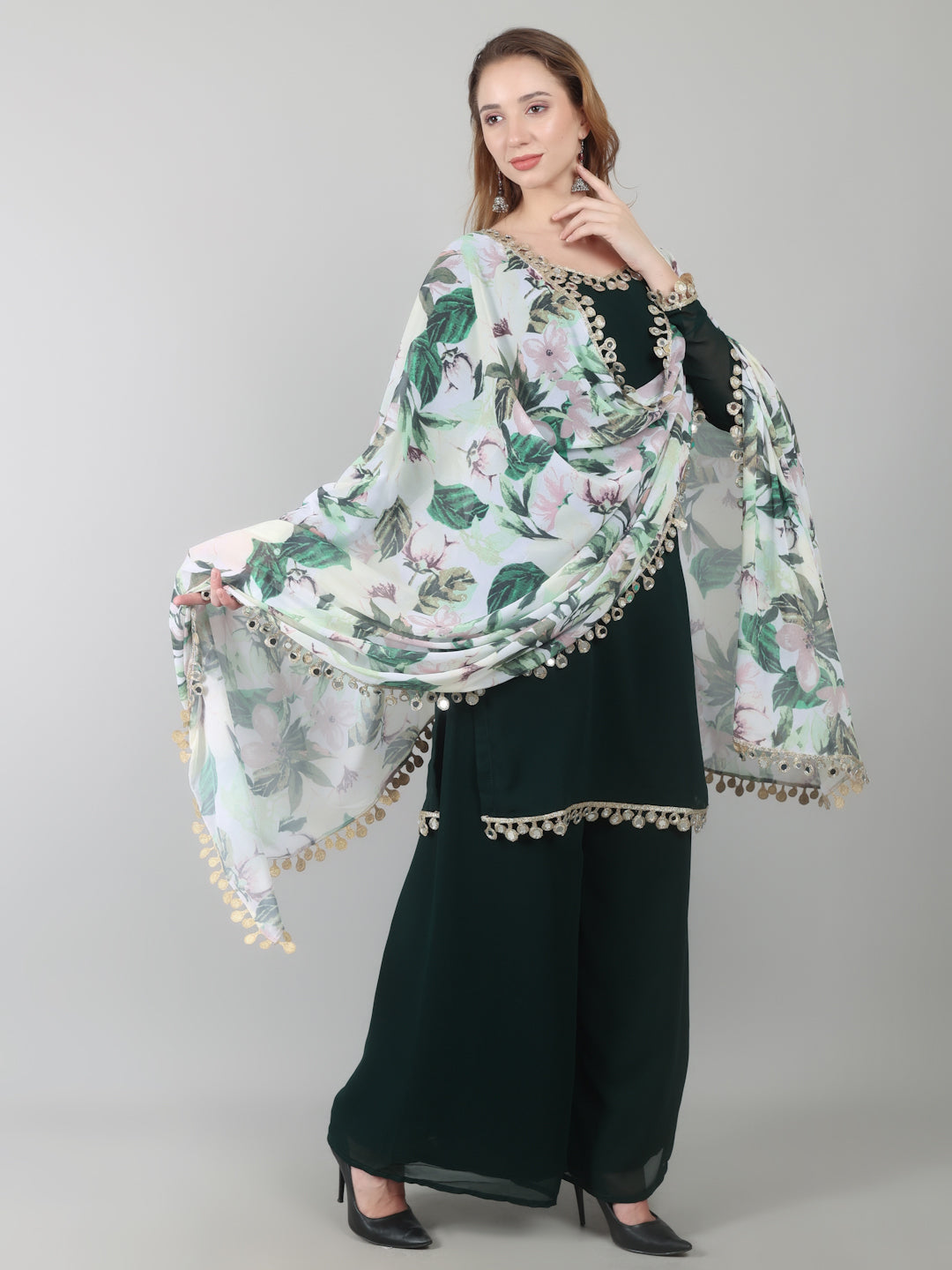 Dark Green Georgette Printed Dupatta Suit Set
