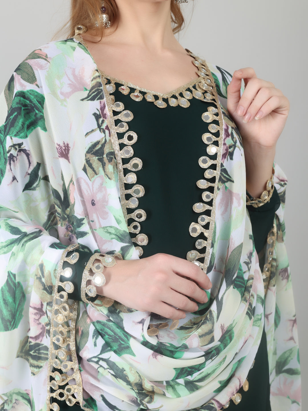 Dark Green Georgette Printed Dupatta Suit Set