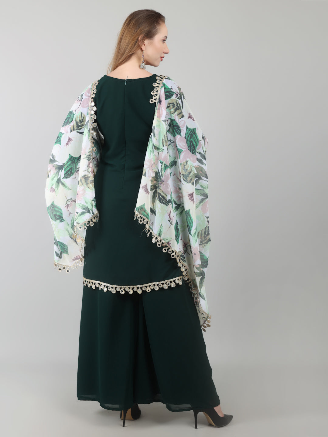 Dark Green Georgette Printed Dupatta Suit Set