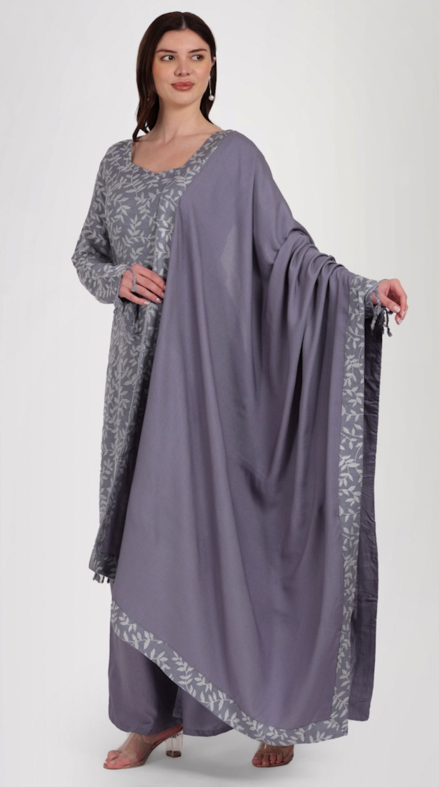 Grey Shawl Suit Set