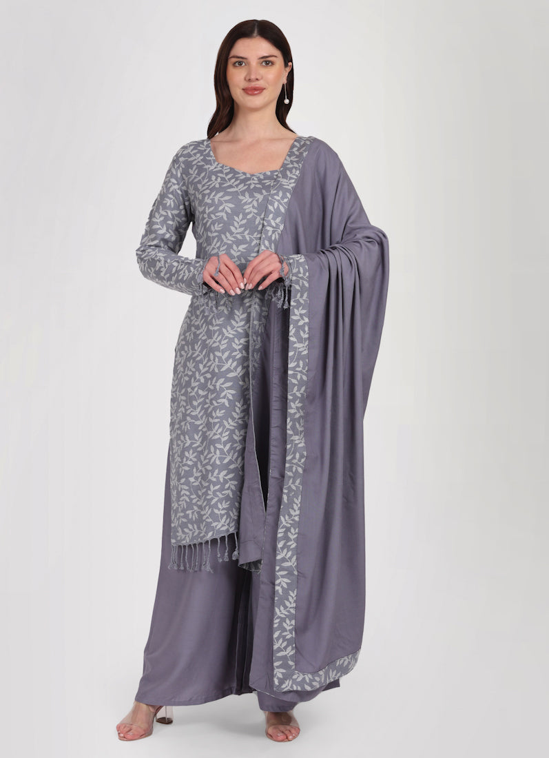 Grey Shawl Suit Set