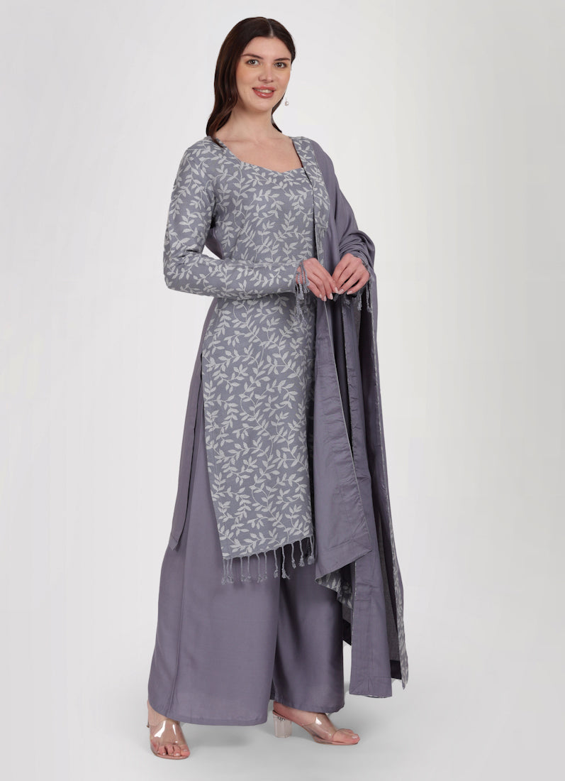 Grey Shawl Suit Set