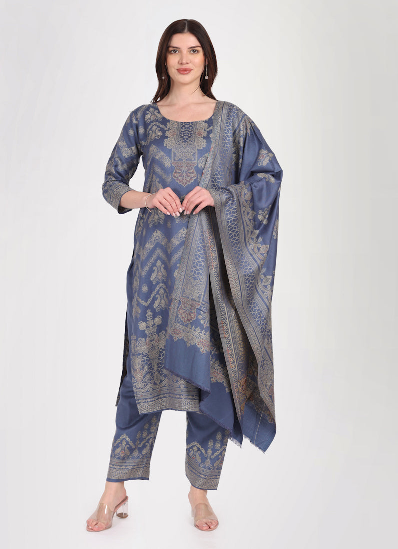 Teal Shawl Straight Cut Suit Set