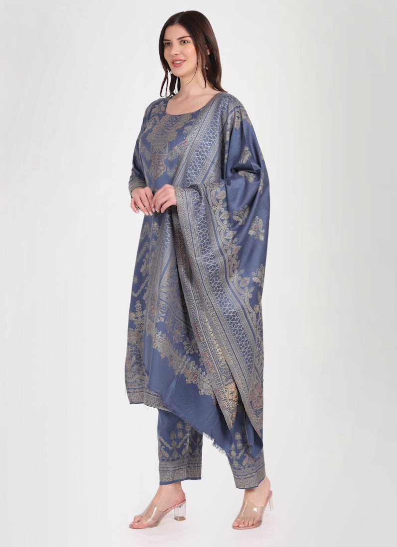 Teal Shawl Straight Cut Suit Set