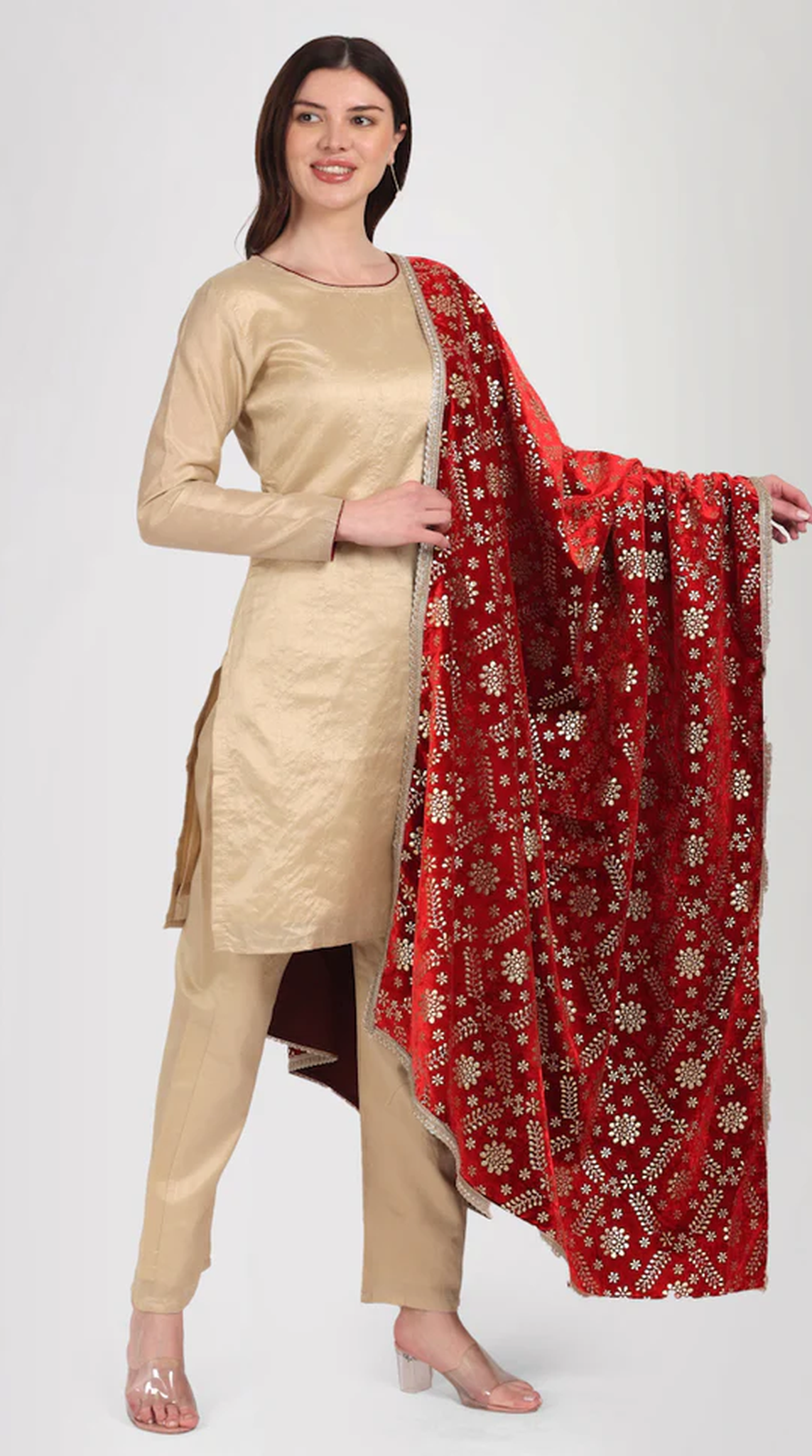 Ivory Dupion Velvet Suit Set