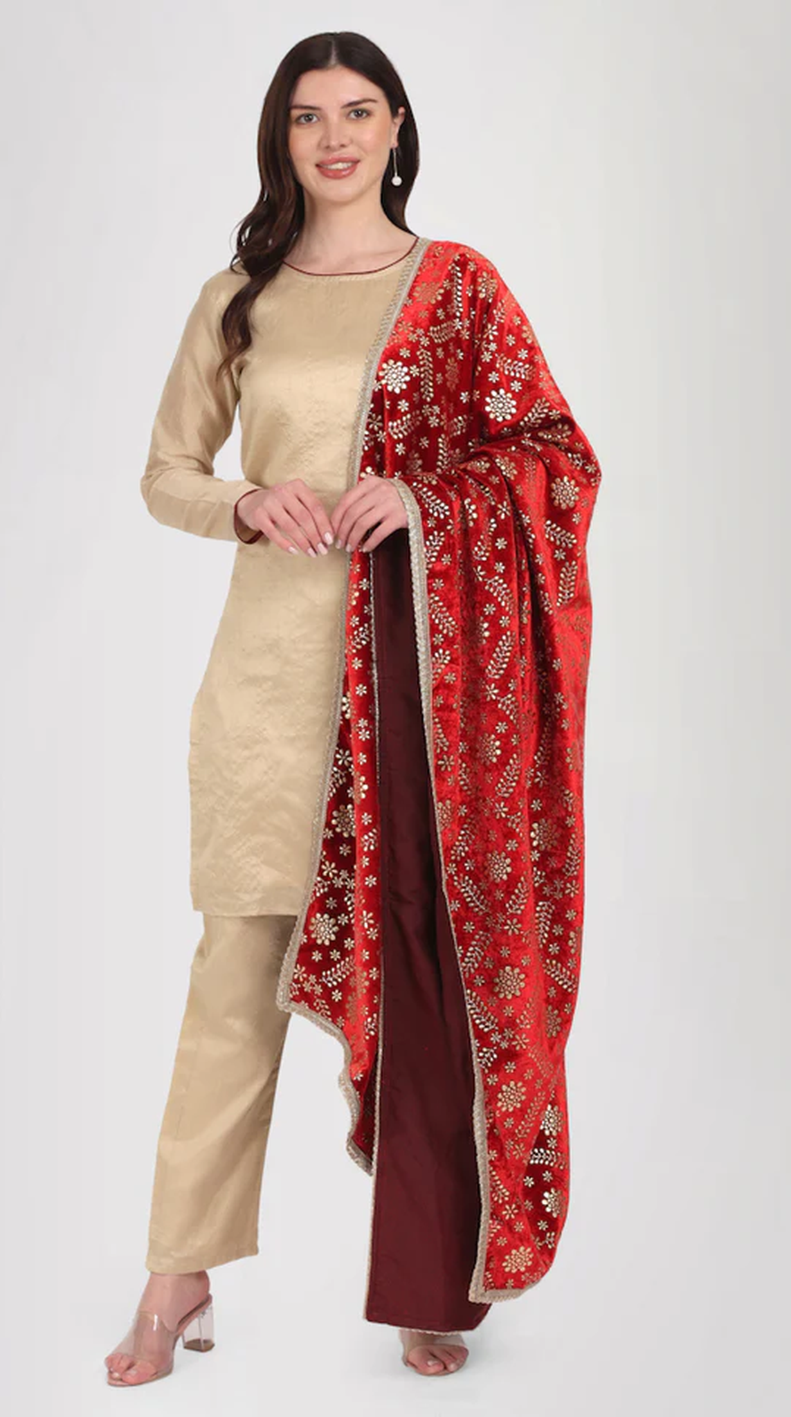 Ivory Dupion Velvet Suit Set