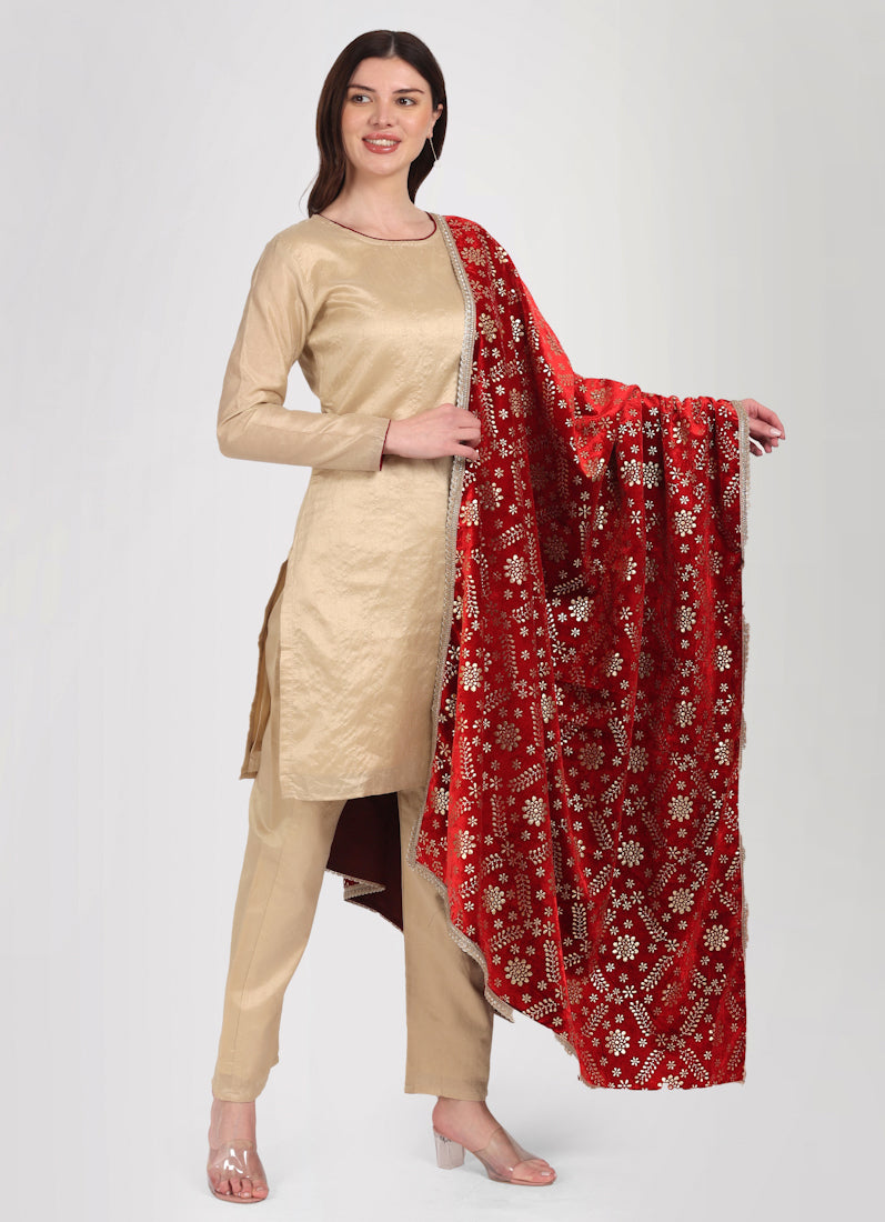 Ivory Dupion Velvet Suit Set