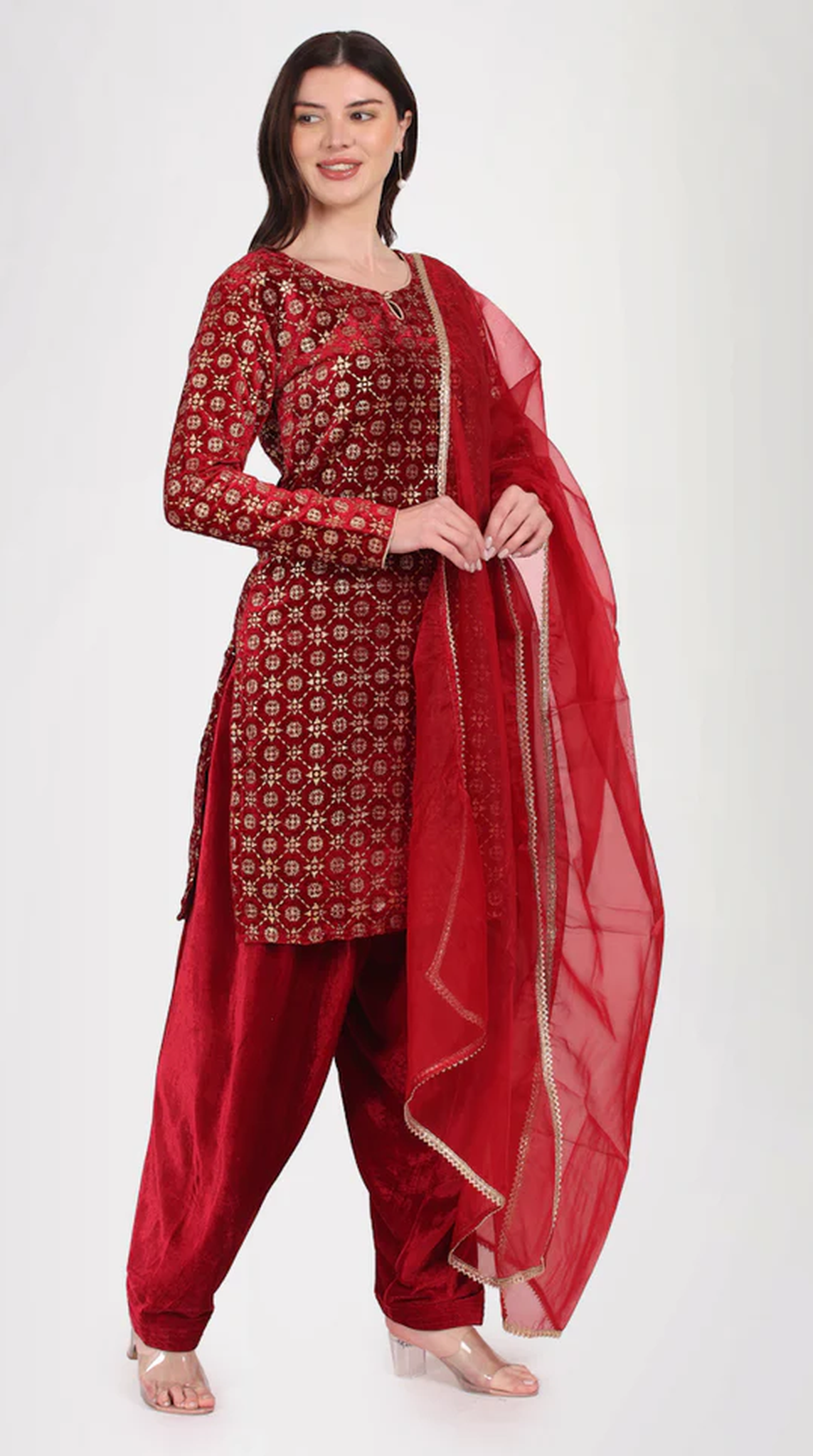 Maroon Velvet Shift Style Suit Set