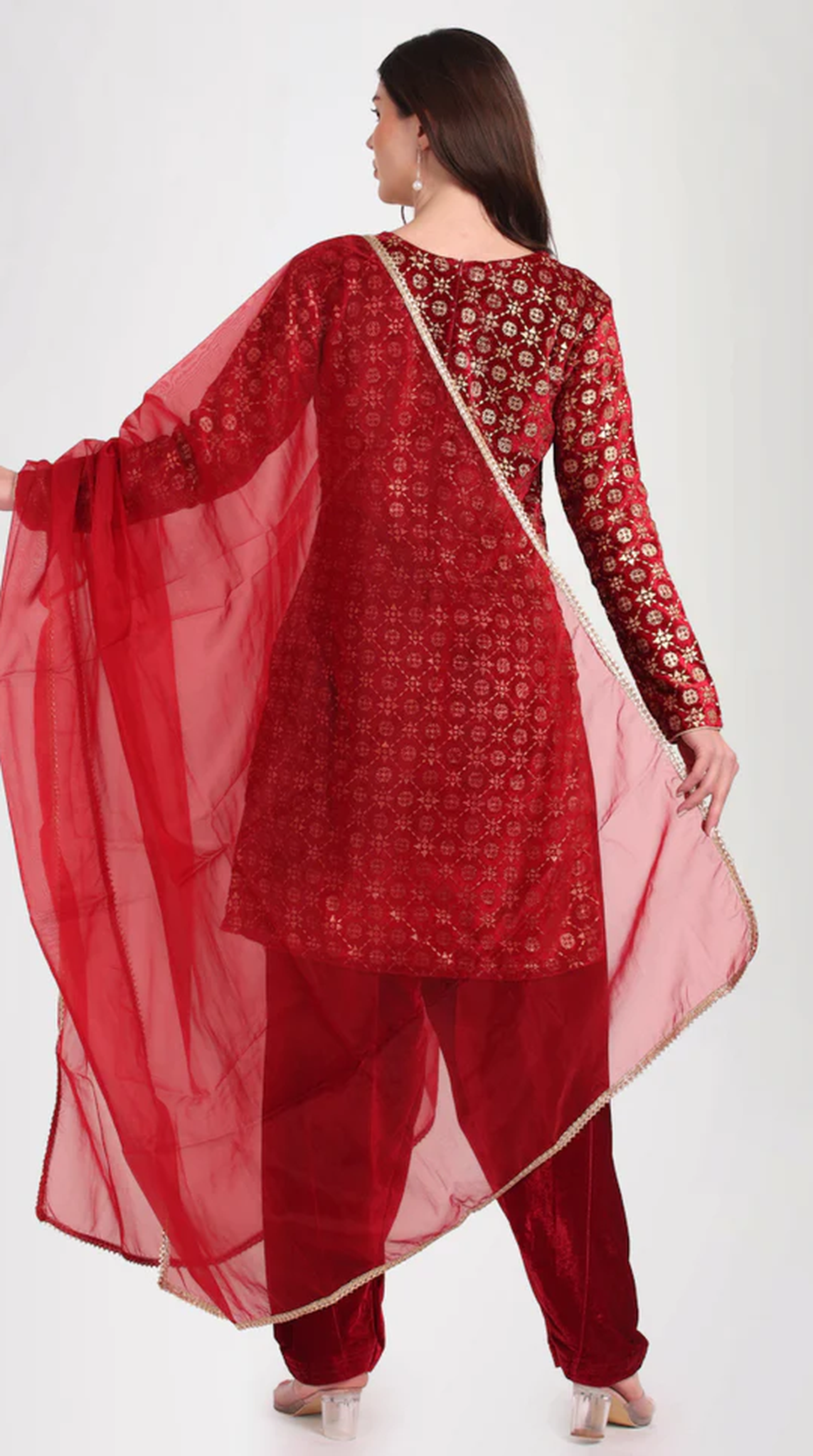Maroon Velvet Shift Style Suit Set