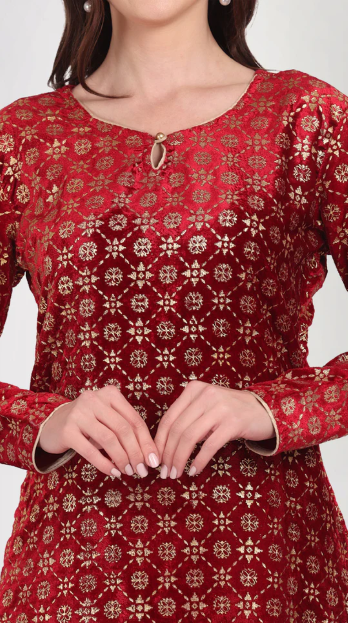 Maroon Velvet Shift Style Suit Set