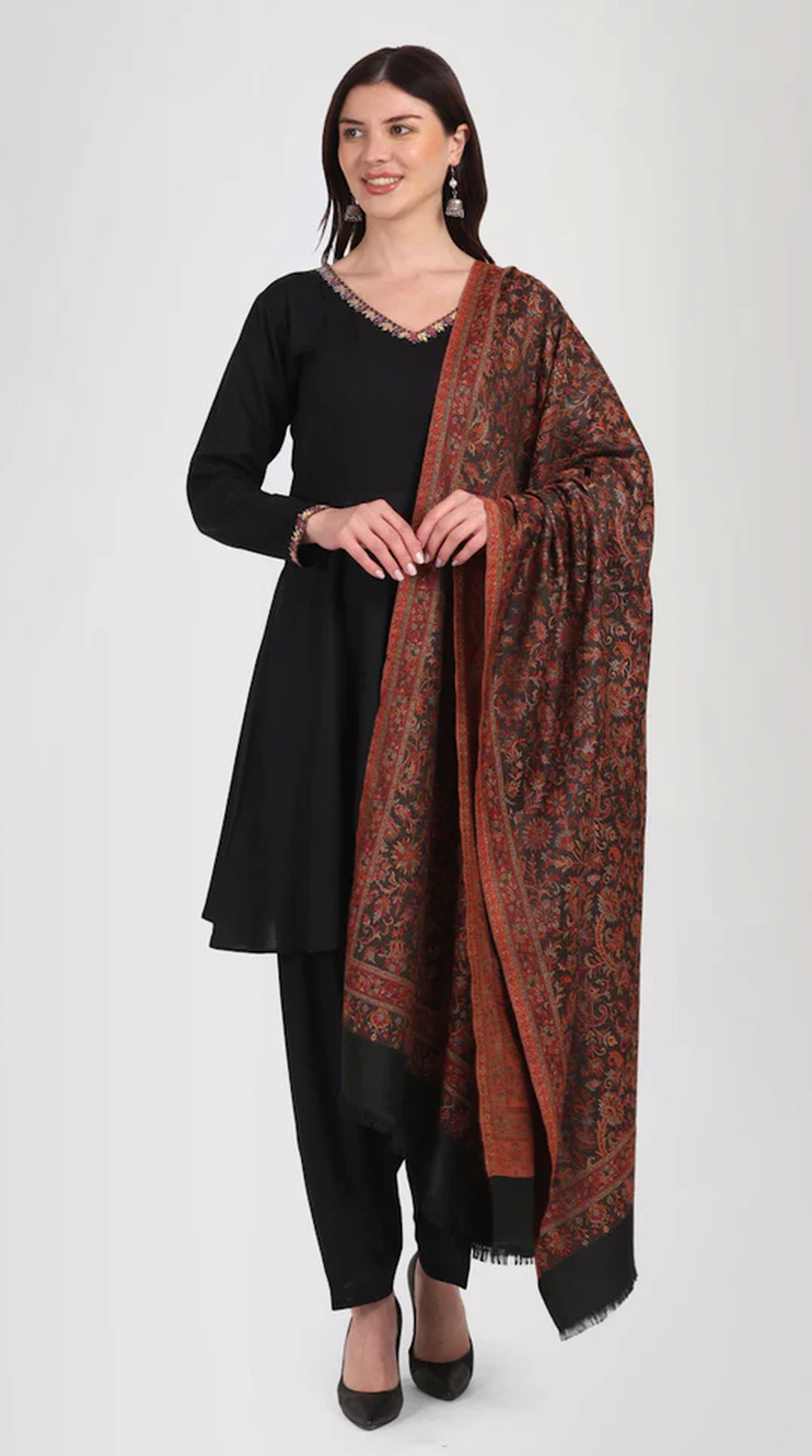 Black Rayon Peplum Shawl Suit Set