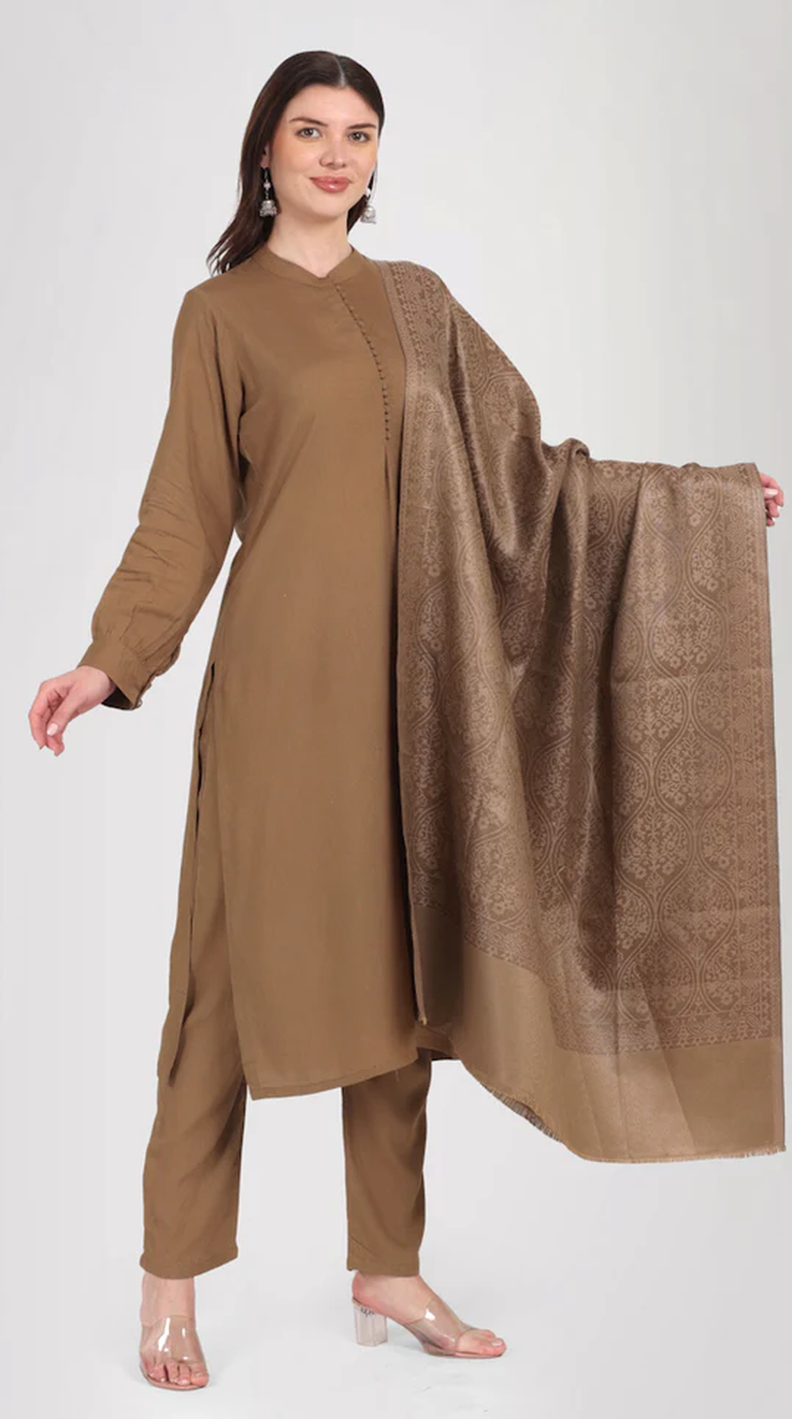 Mouse Brown Straight Cut Shawl Suit Set