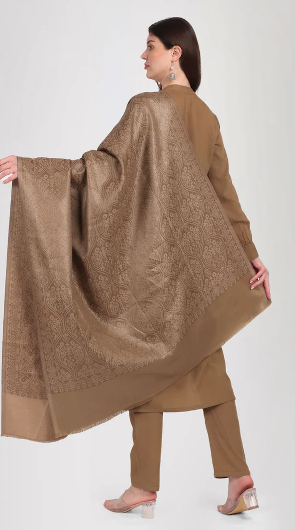Mouse Brown Straight Cut Shawl Suit Set