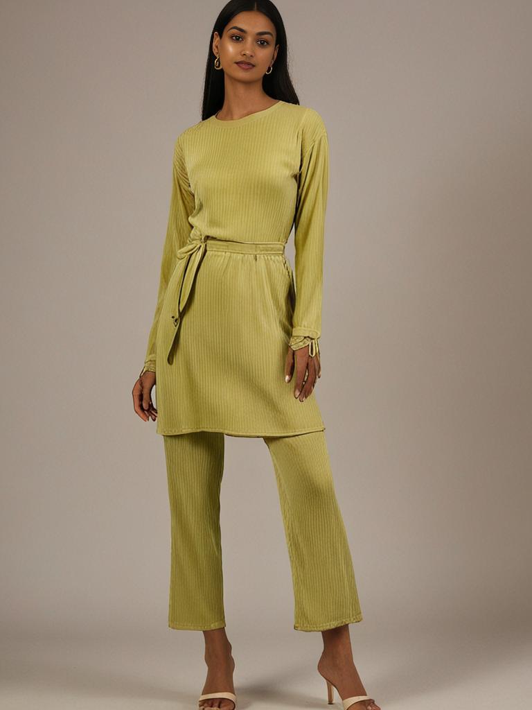 Yellow Top Trouser Belt Co-ord Set