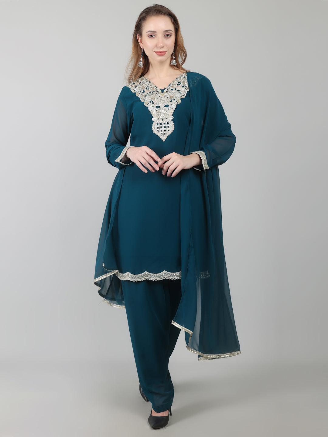 Teal Vichitra Georgette Suit Set