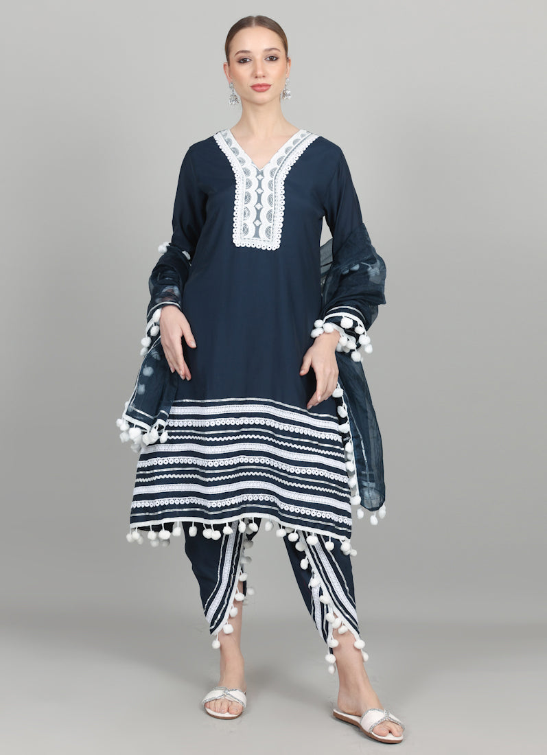 Navy Blue Silk Shift Suit Set
