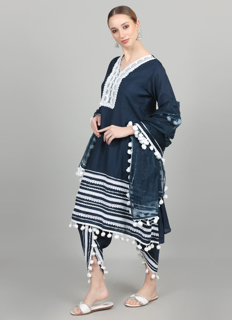 Navy Blue Silk Shift Suit Set