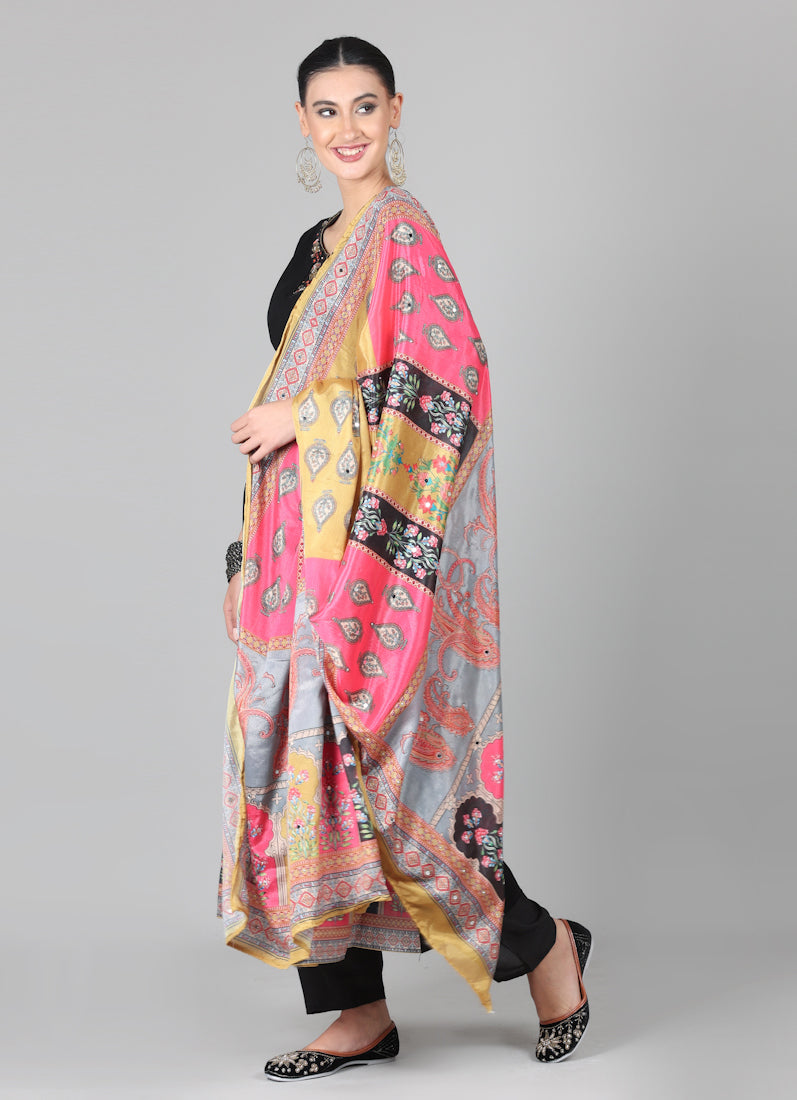 Black Georgette Multicolour Printed Duaptta Suit Set