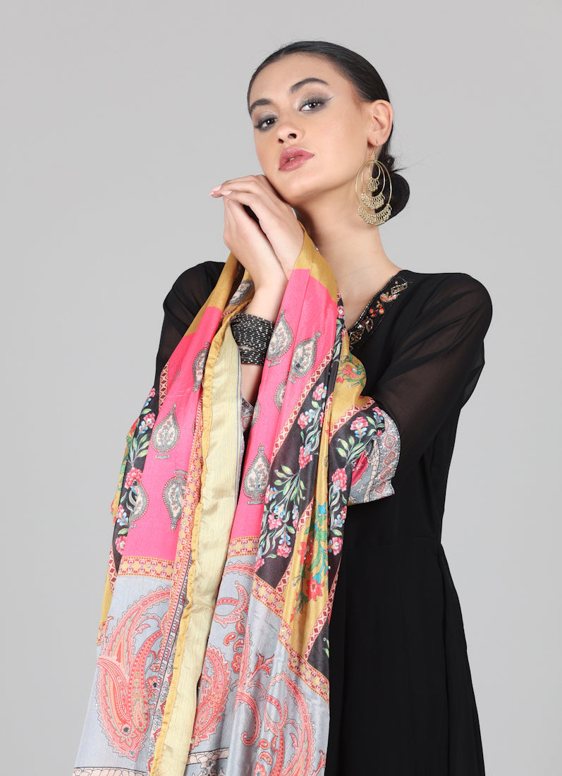 Black Georgette Multicolour Printed Duaptta Suit Set