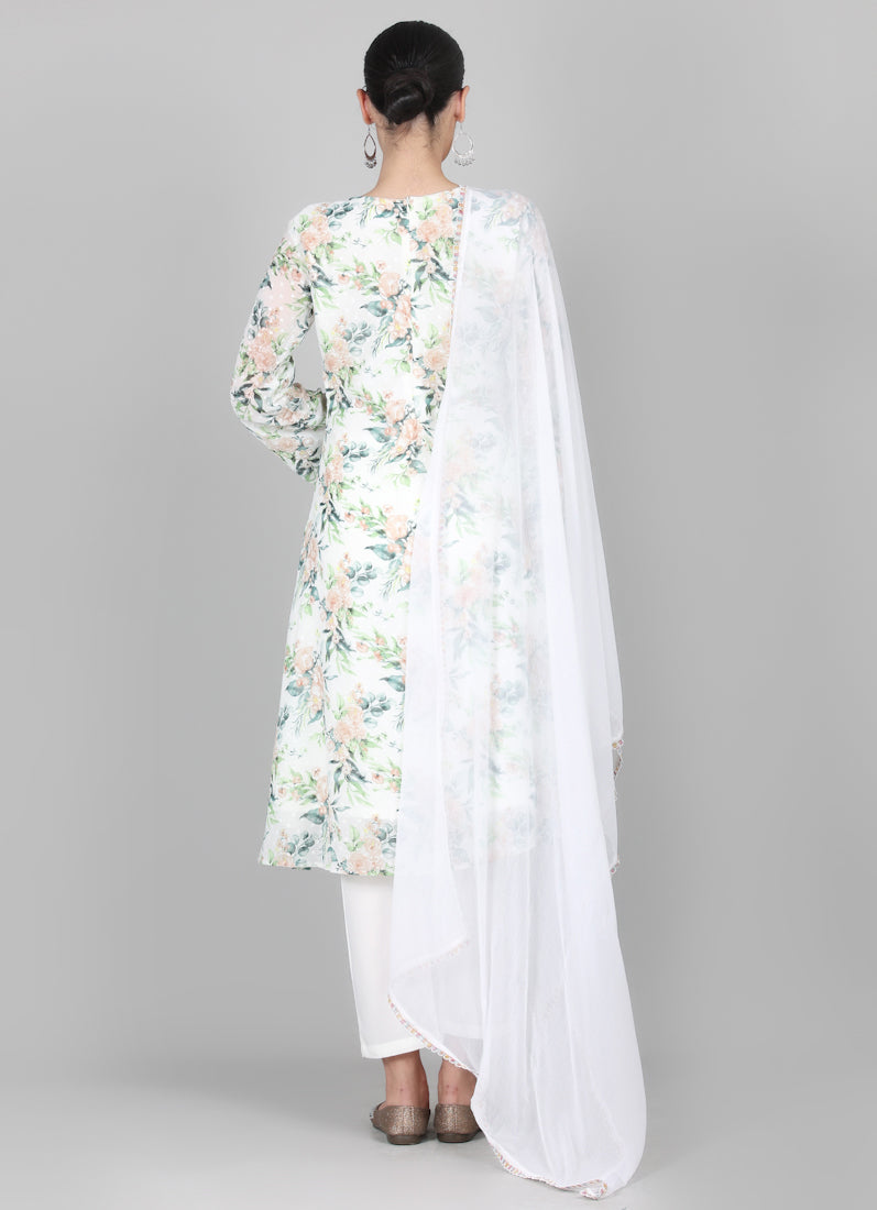 White Georgette Dobby A-line Suit Set