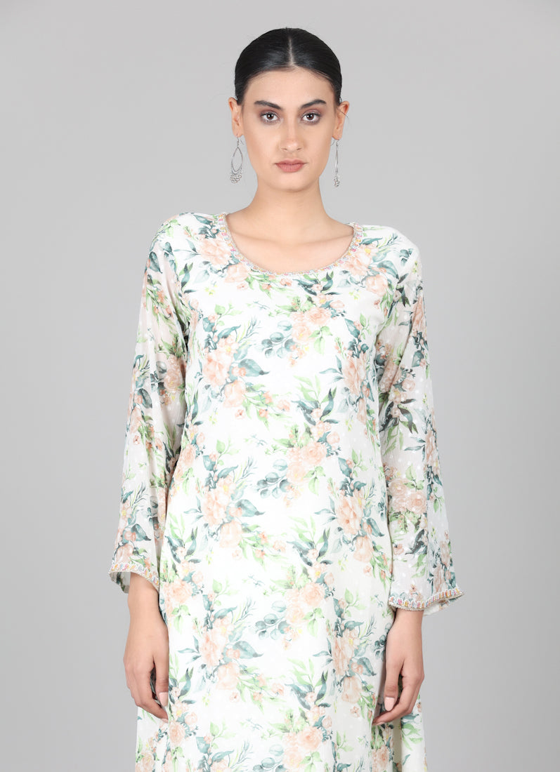 White Georgette Dobby A-line Suit Set