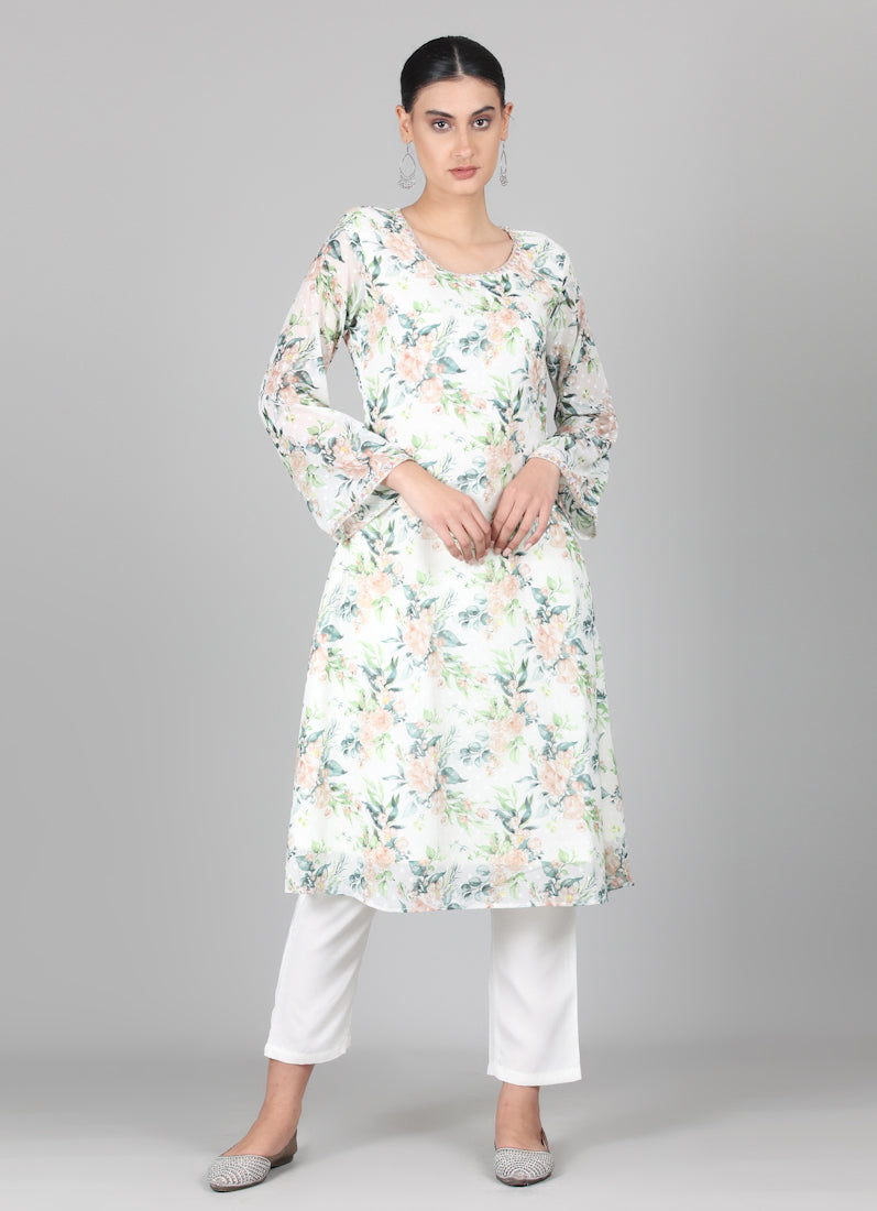 White Georgette Dobby A-line Suit Set
