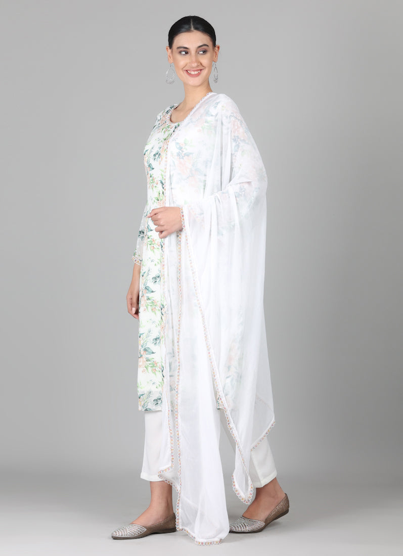 White Georgette Dobby A-line Suit Set