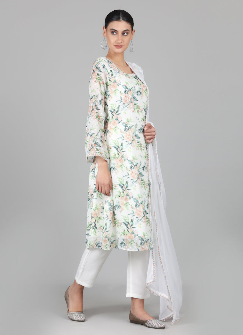 White Georgette Dobby A-line Suit Set