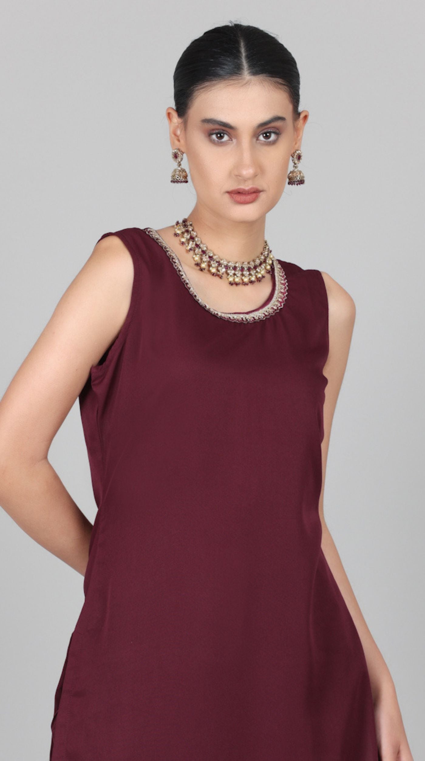 Wine A-line Jacket Style Suit Set